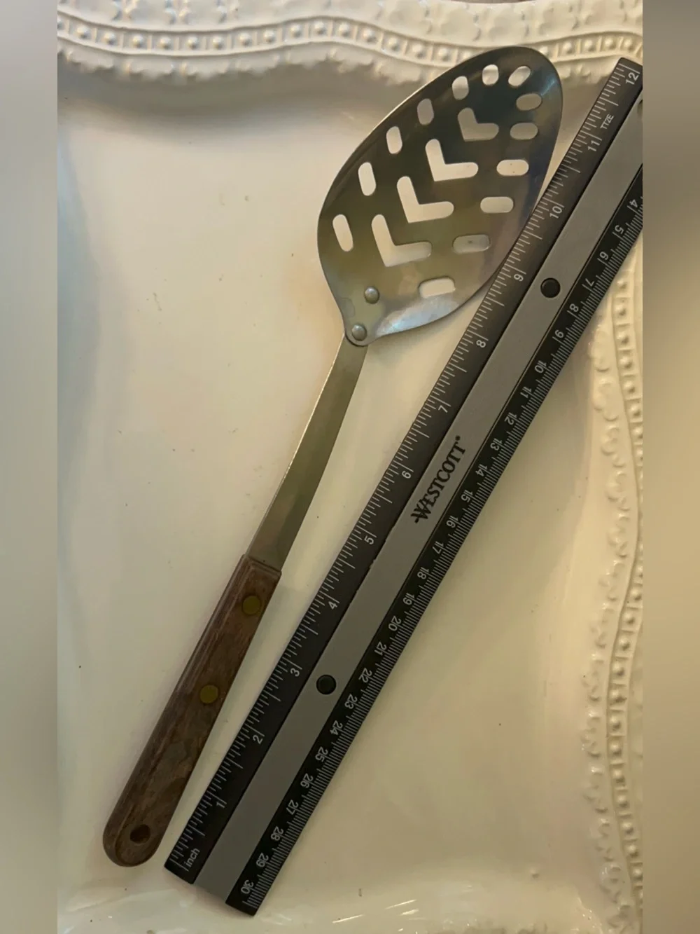 Vintage slotted Spoon with Wooden Handle
